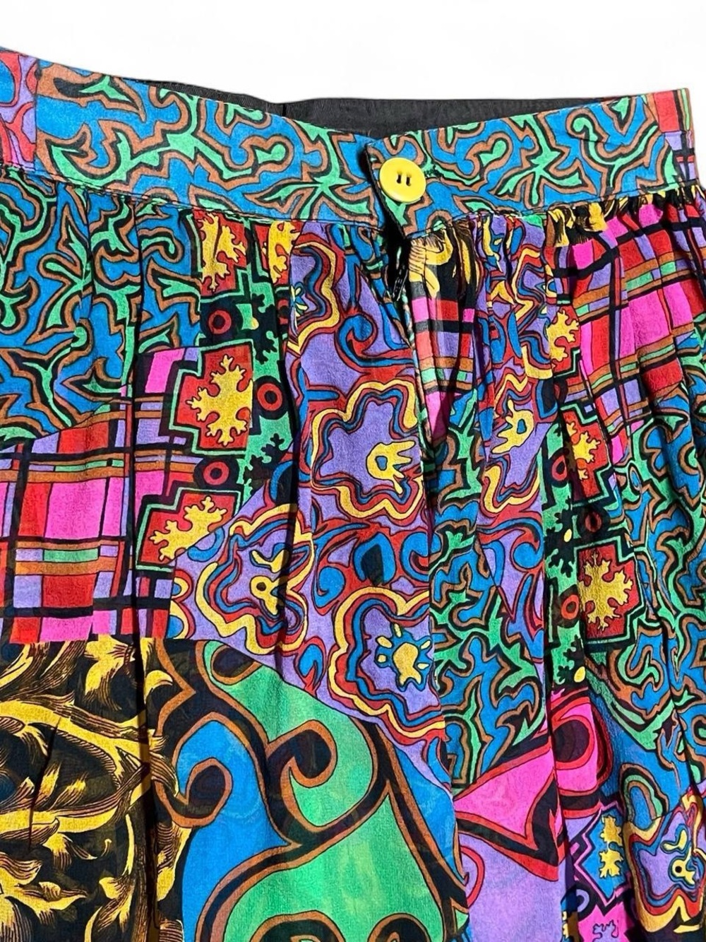 Women’s Colorful Pleated Skirt Multicolor Abstract Baroque Paisley Lightweight - Picture 3 of 7